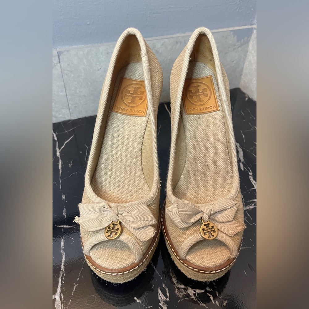 ❌SOLD❌Tory Burch Natural Beige Espadrille Wedge Platform - Picture 7 of 15